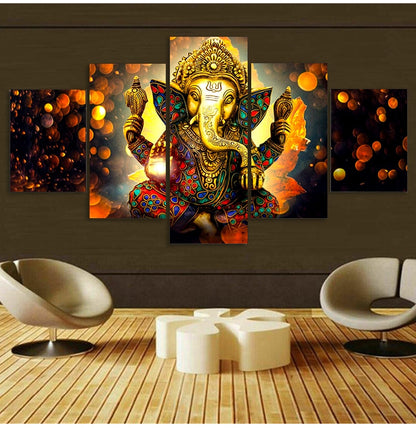 Toile en 5 parties du dieu Hindou Ganesh