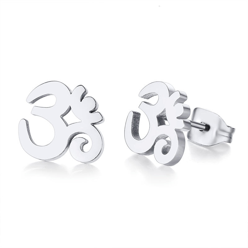 Clous d'oreilles symbole Hindou "Om", plaqués argent