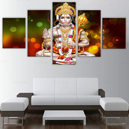 Toile en 5 parties du dieu Hindou Hanuman
