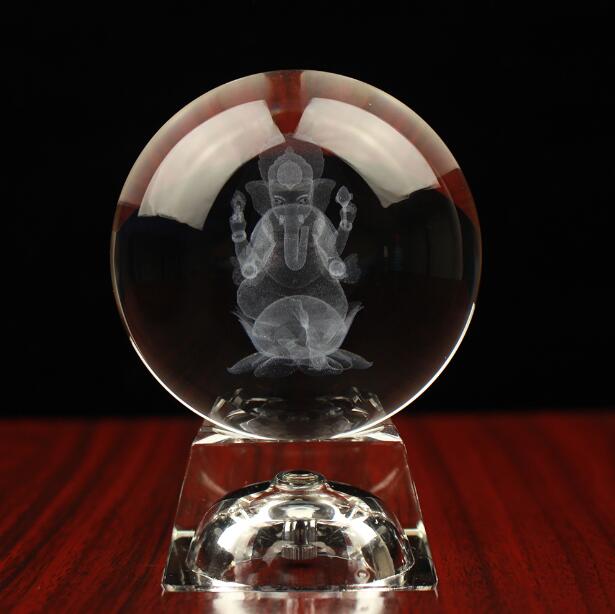 Boule de cristal dieu Hindou Ganesh, base led