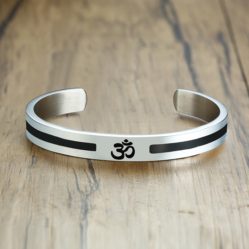 Bracelet en acier symbole hindou "Aum"