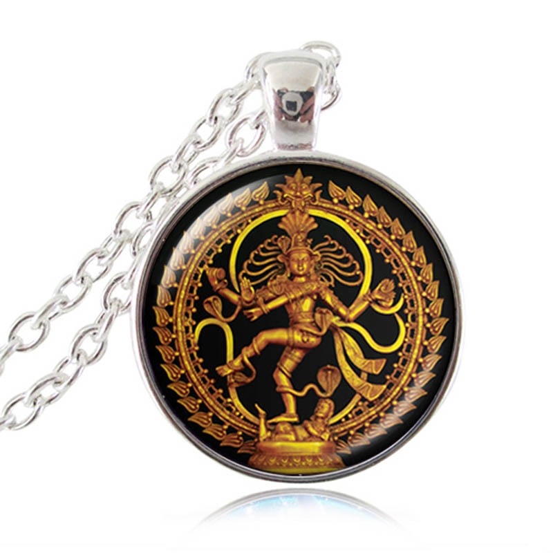 Collier Dieu Hindou Shiva Nataraja, plaqué argent