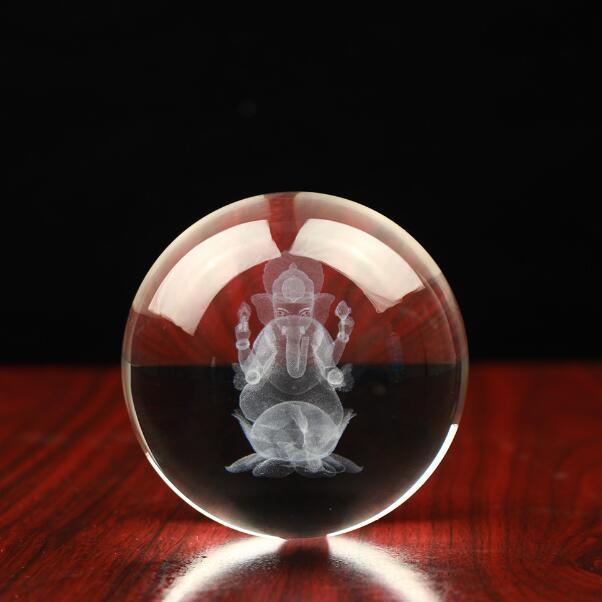 Boule de cristal dieu Hindou Ganesh, sans base