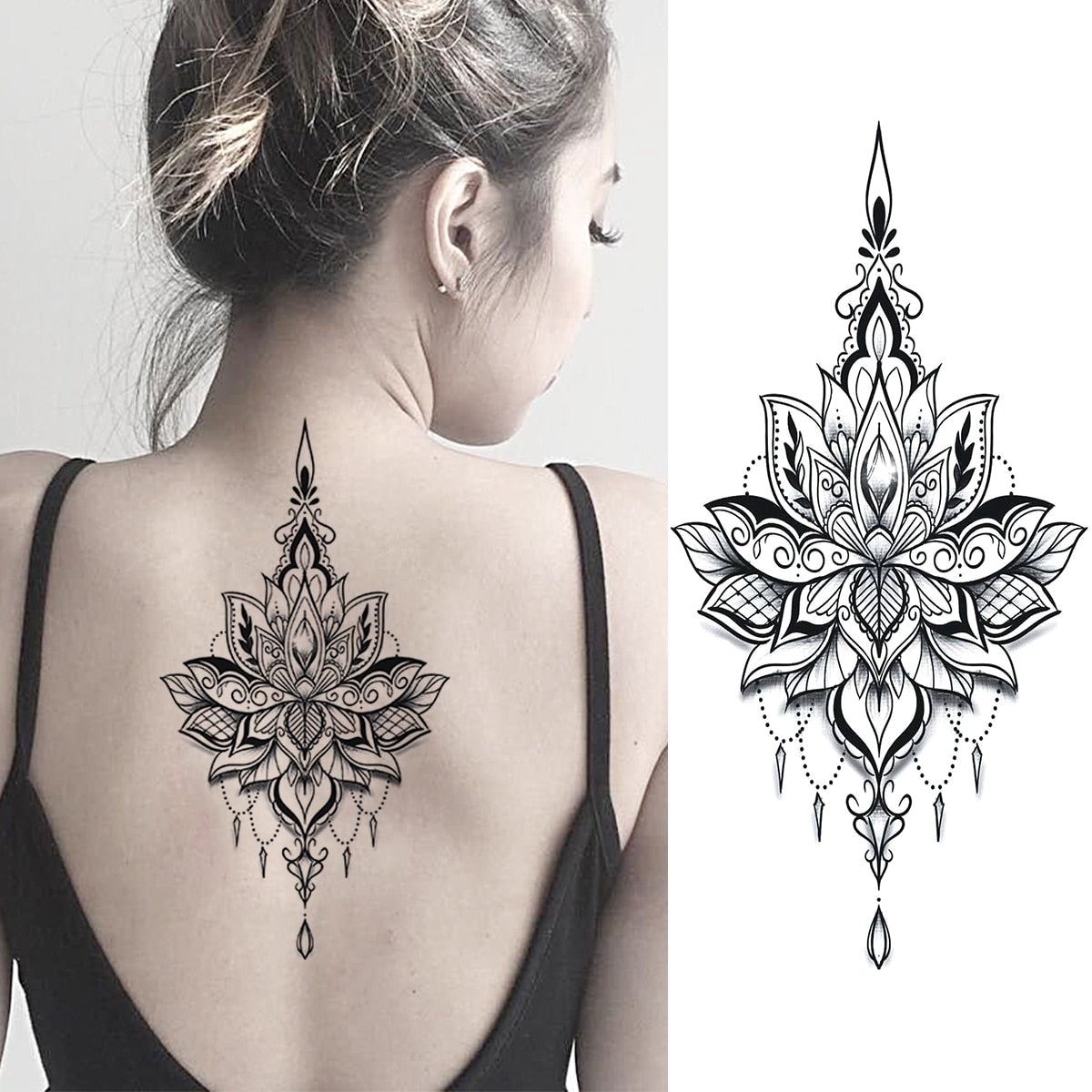 Tatouage éphémère fleur de lotus stylisée