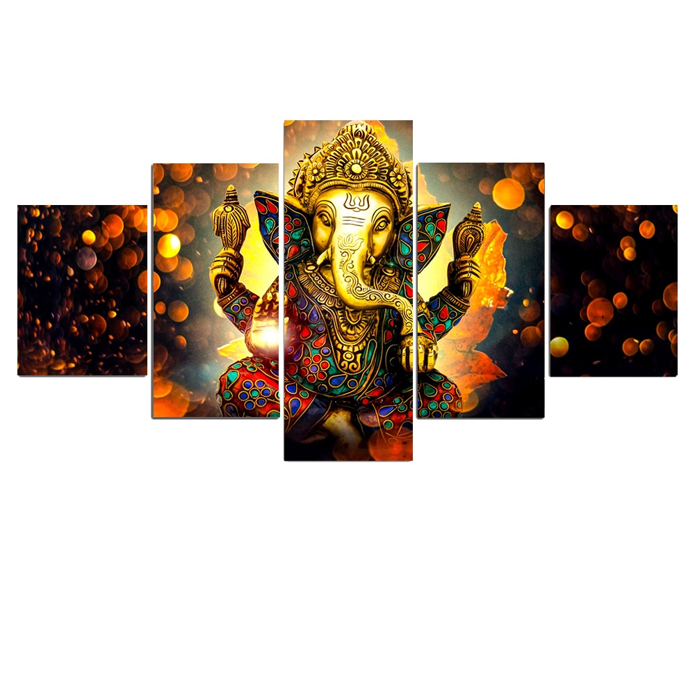 Toile en 5 parties du dieu Hindou Ganesh
