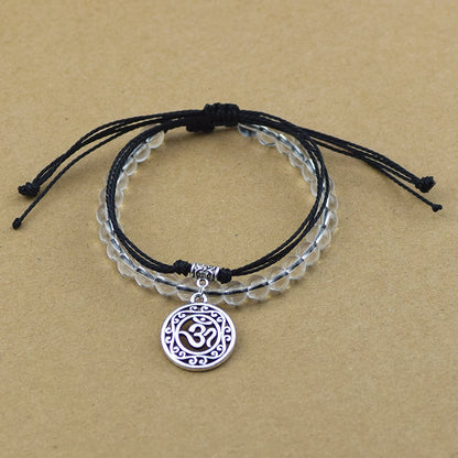 Bracelet de perle et corde symbole Hindou "Om", noir