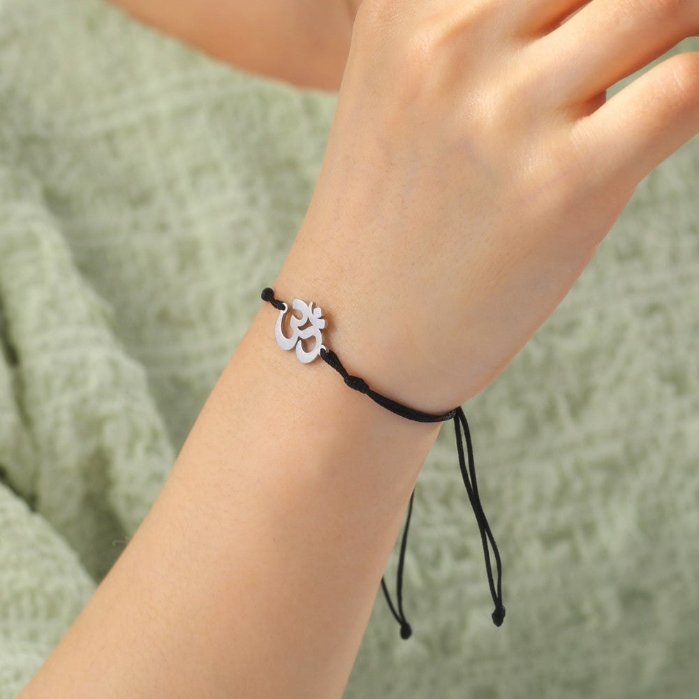 Bracelet de corde symbole Hindou "Om" noir
