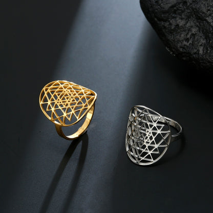 Bague Sri Yantra, couleur Or et Argent