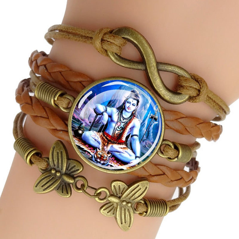Bracelet cuir et cuivre Dieu Hindou Vishnu