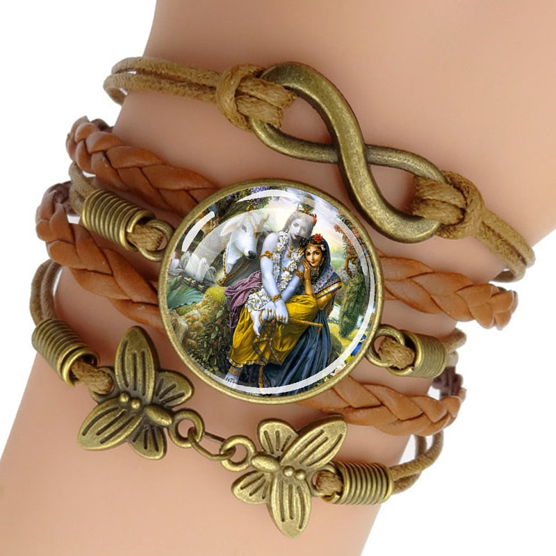 Bracelet cuir et cuivre Dieux Hindou Lakshmi et Vishnu