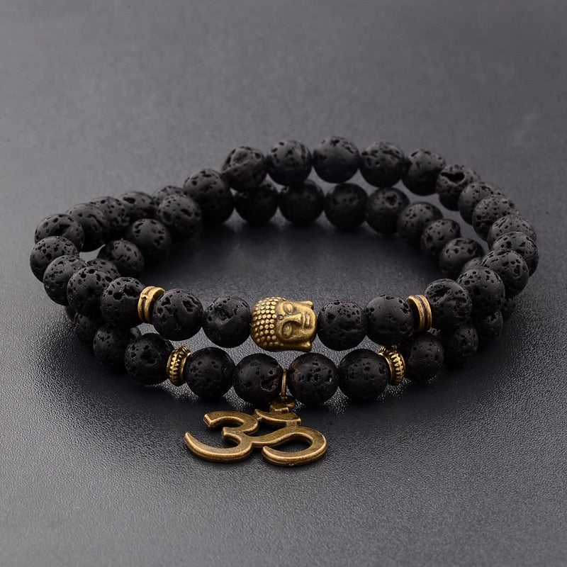 Bracelet en pierre naturelle symbole hindou "Aum"